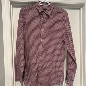H&M men’s red white and blue long sleeve button up